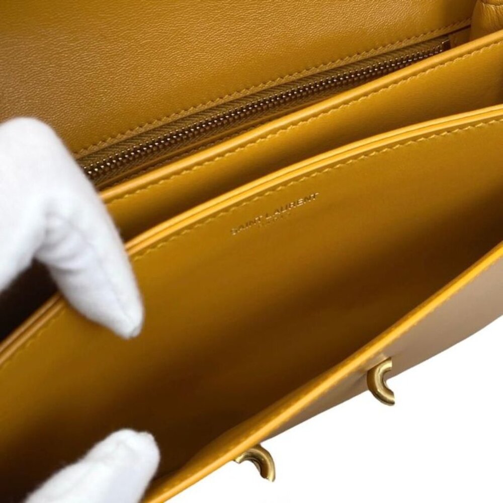 Saint Laurent Shoulder Bag Mayon Satchel Leather Orange Gold Hardware - Picture 10 of 14